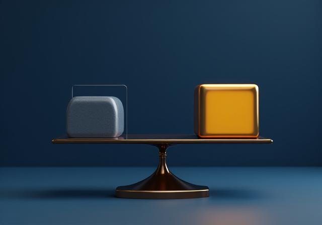 Abstract representation of financial risk and reward balancing on a scale